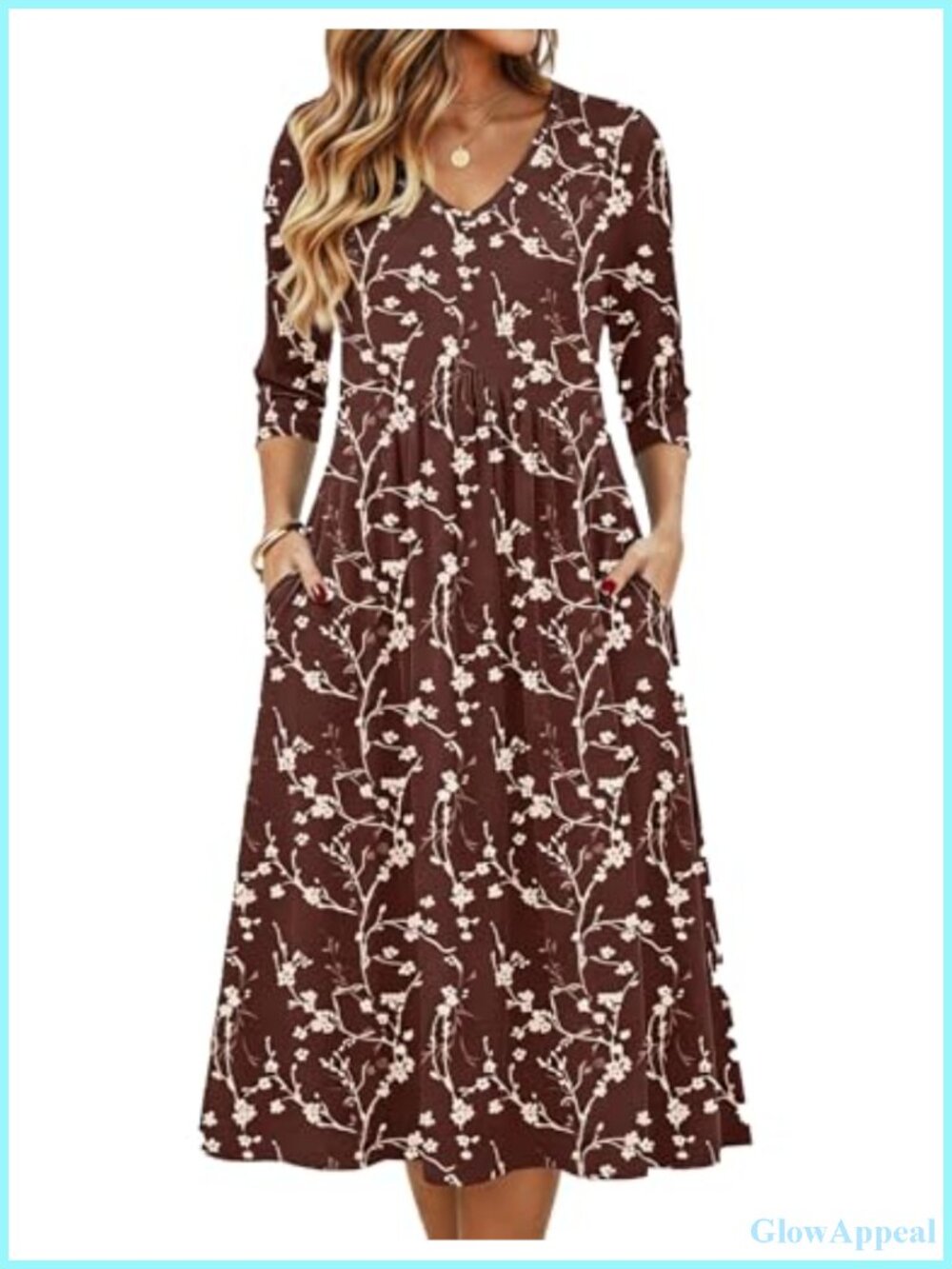 Zeagoo Women's 3/4 Sleeve Midi Tshirt Dress Casual Empire Waist A-Line with